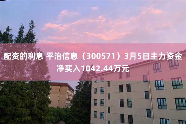 配资的利息 平治信息（300571）3月5日主力资金净买入1042.44万元